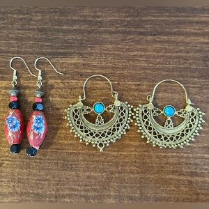 Gold-tone Dangle Earrings - 2 Pairs